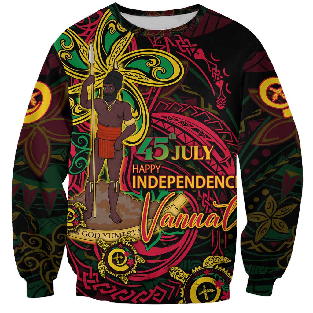 Custom Vanuatu 45th Independence Anniversary Sweatshirt Flower Melanesian Namele Turtle DT02 Unisex Black - Polynesian Pride