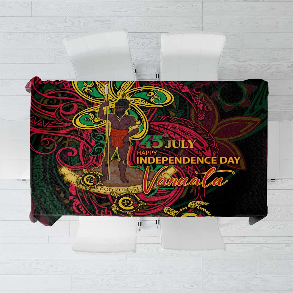 Vanuatu 45th Independence Anniversary Tablecloth Flower Melanesian Namele Turtle DT02 Black - Polynesian Pride