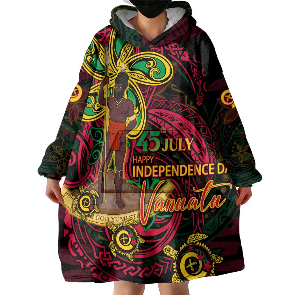 Custom Vanuatu 45th Independence Anniversary Wearable Blanket Hoodie Flower Melanesian Namele Turtle - Polynesian Pride