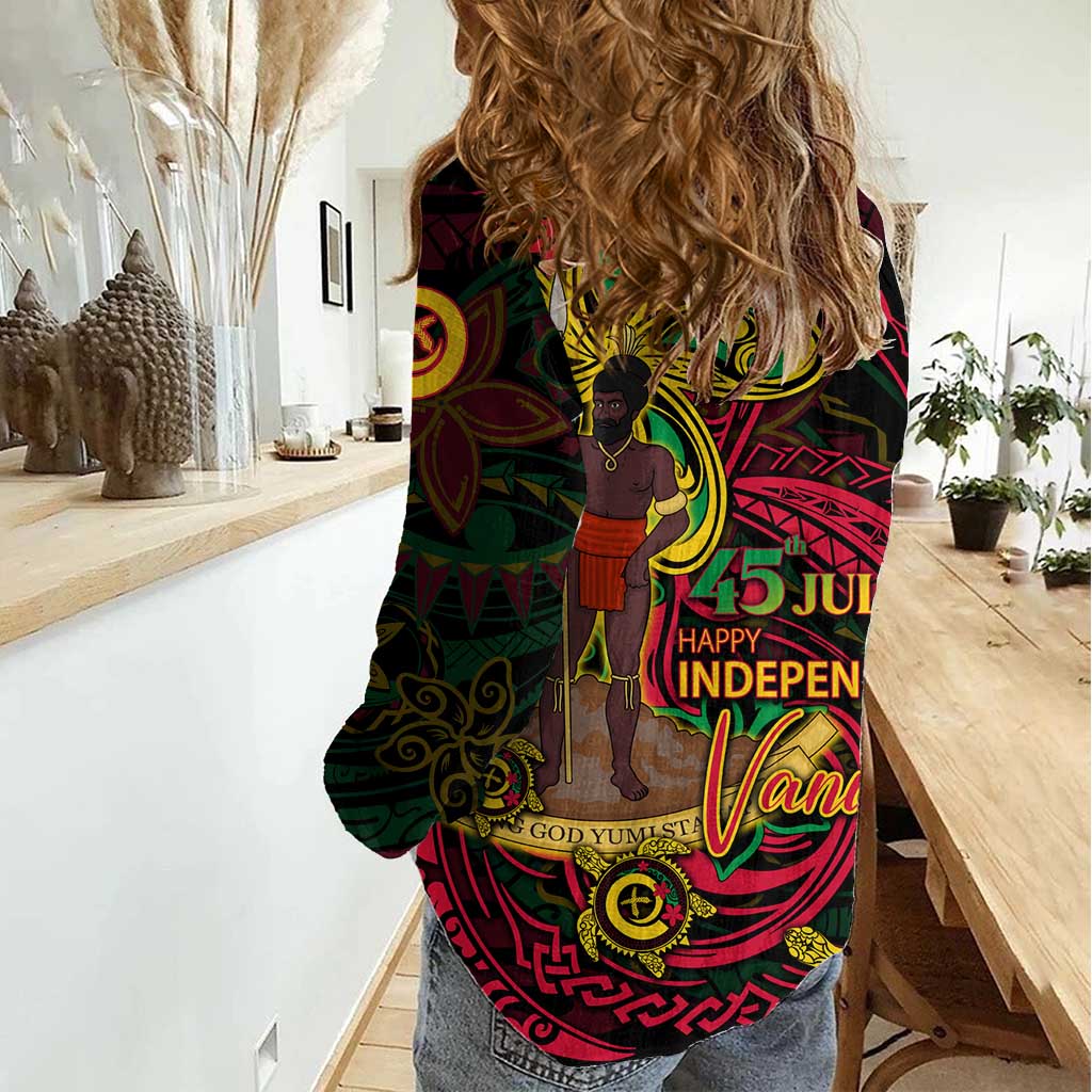 Custom Vanuatu 45th Independence Anniversary Women Casual Shirt Flower Melanesian Namele Turtle - Polynesian Pride
