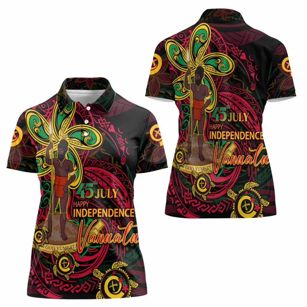 Custom Vanuatu 45th Independence Anniversary Women Polo Shirt Flower Melanesian Namele Turtle - Polynesian Pride