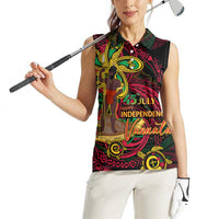 Custom Vanuatu 45th Independence Anniversary Women Sleeveless Polo Shirt Flower Melanesian Namele Turtle - Polynesian Pride