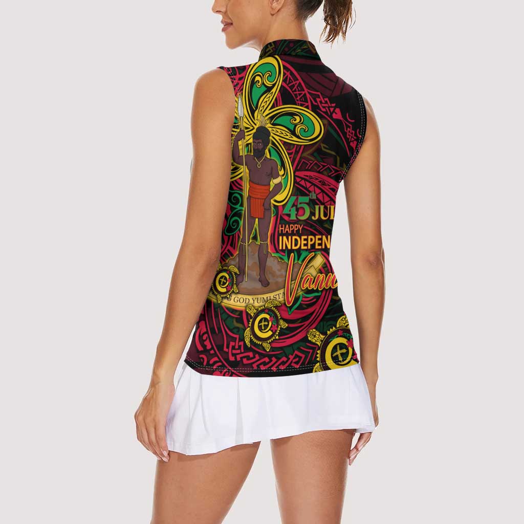 Custom Vanuatu 45th Independence Anniversary Women Sleeveless Polo Shirt Flower Melanesian Namele Turtle - Polynesian Pride