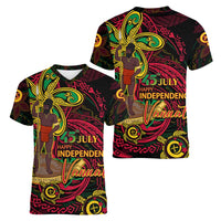 Custom Vanuatu 45th Independence Anniversary Women V-Neck T-Shirt Flower Melanesian Namele Turtle - Polynesian Pride