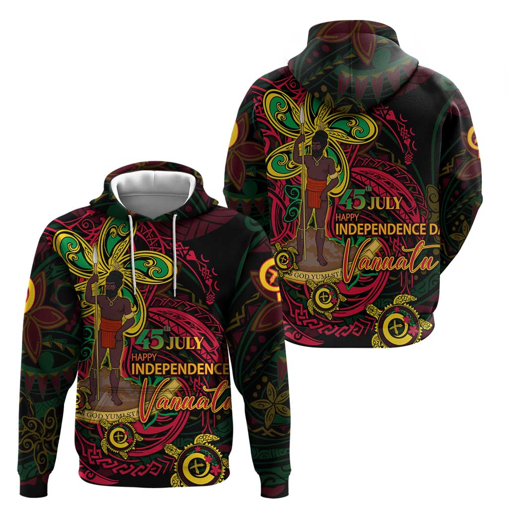 Custom Vanuatu 45th Independence Anniversary Zip Hoodie Flower Melanesian Namele Turtle - Polynesian Pride