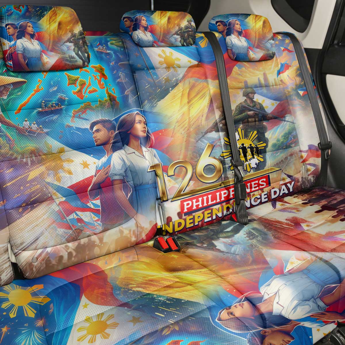 The Philippines 126th Independence Anniversary Back Car Seat Cover Art Style - Polynesian Pride