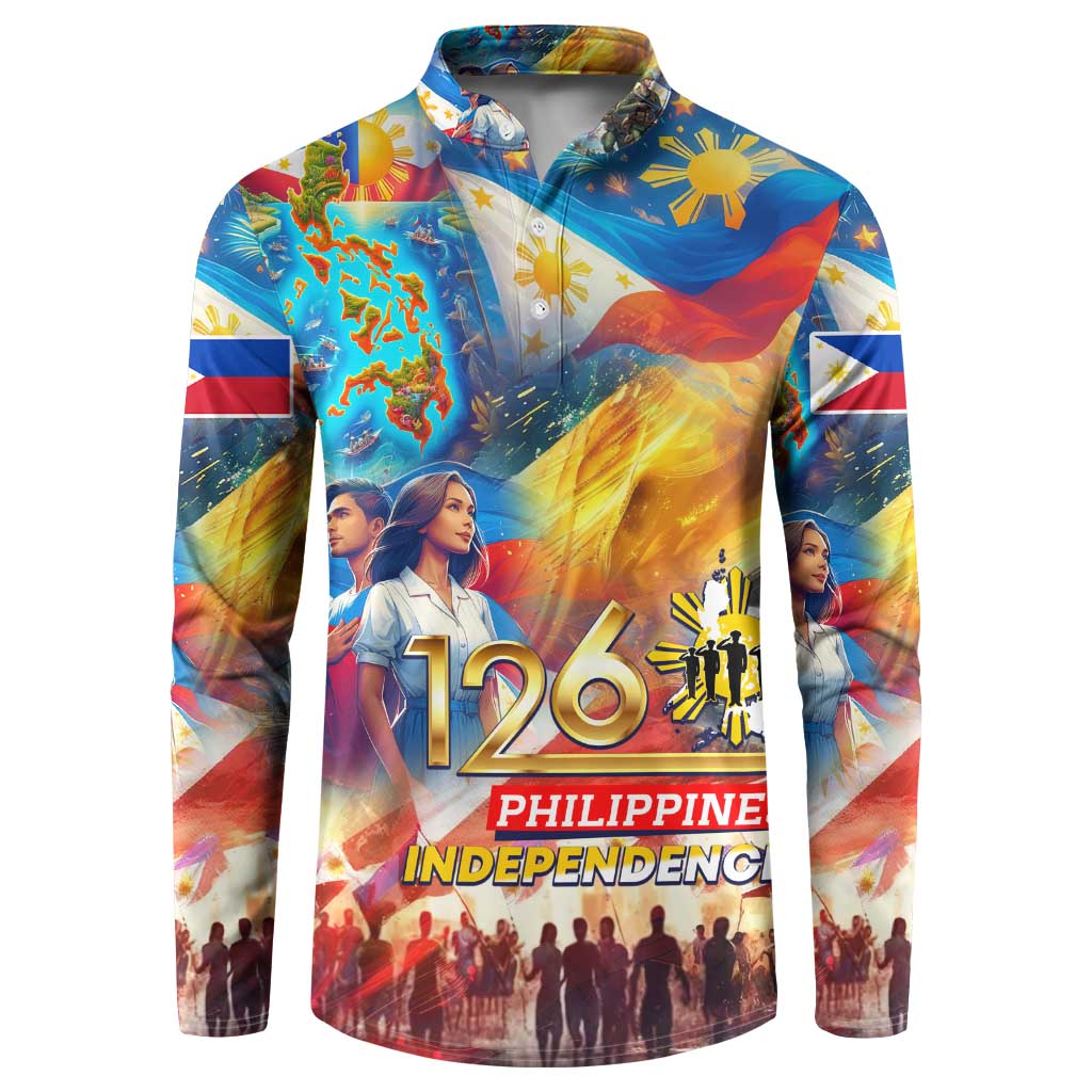 Custom The Philippines 126th Independence Anniversary Button Sweatshirt Art Style - Polynesian Pride