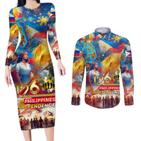 Custom The Philippines 126th Independence Anniversary Couples Matching Long Sleeve Bodycon Dress and Long Sleeve Button Shirt Art Style - Polynesian Pride