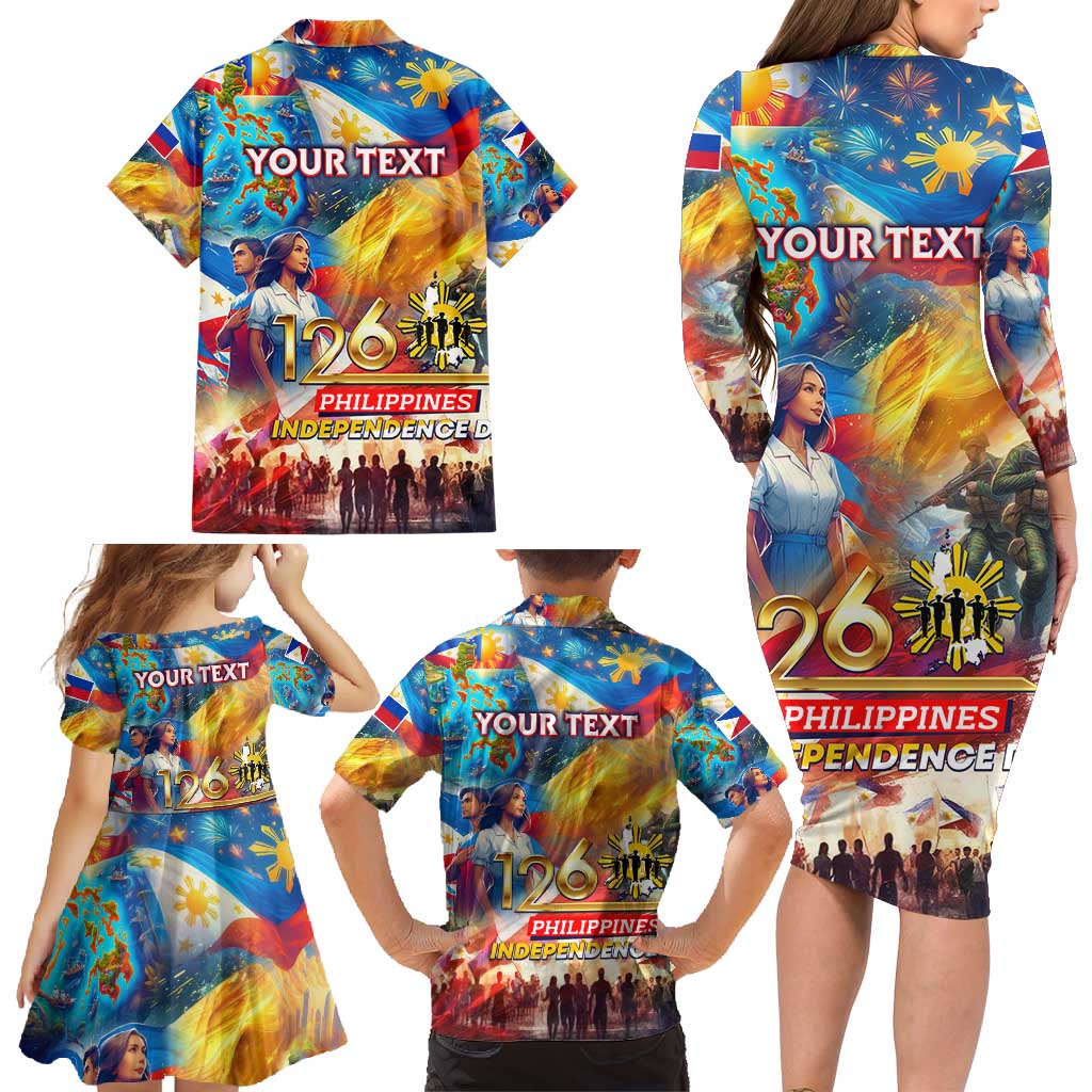 Custom The Philippines 126th Independence Anniversary Family Matching Long Sleeve Bodycon Dress and Hawaiian Shirt Art Style - Polynesian Pride