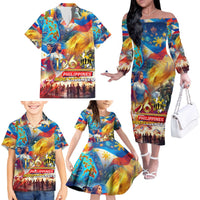 Custom The Philippines 126th Independence Anniversary Family Matching Off The Shoulder Long Sleeve Dress and Hawaiian Shirt Art Style - Polynesian Pride