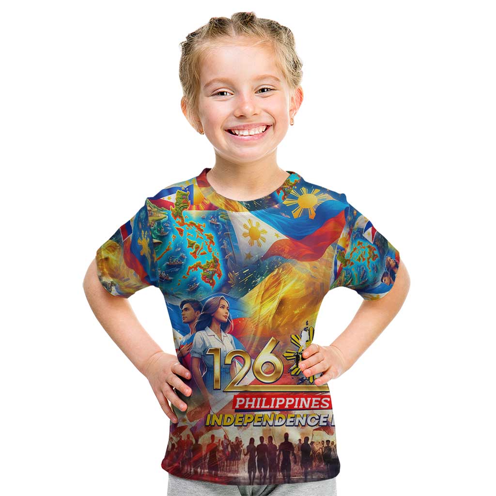 Custom The Philippines 126th Independence Anniversary Kid T Shirt Art Style - Polynesian Pride