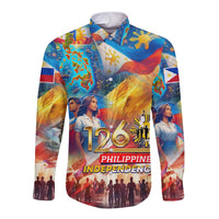 Custom The Philippines 126th Independence Anniversary Long Sleeve Button Shirt Art Style - Polynesian Pride