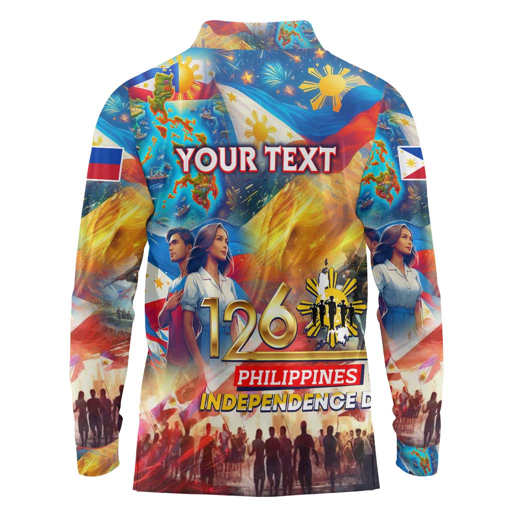 Custom The Philippines 126th Independence Anniversary Long Sleeve Polo Shirt Art Style - Polynesian Pride