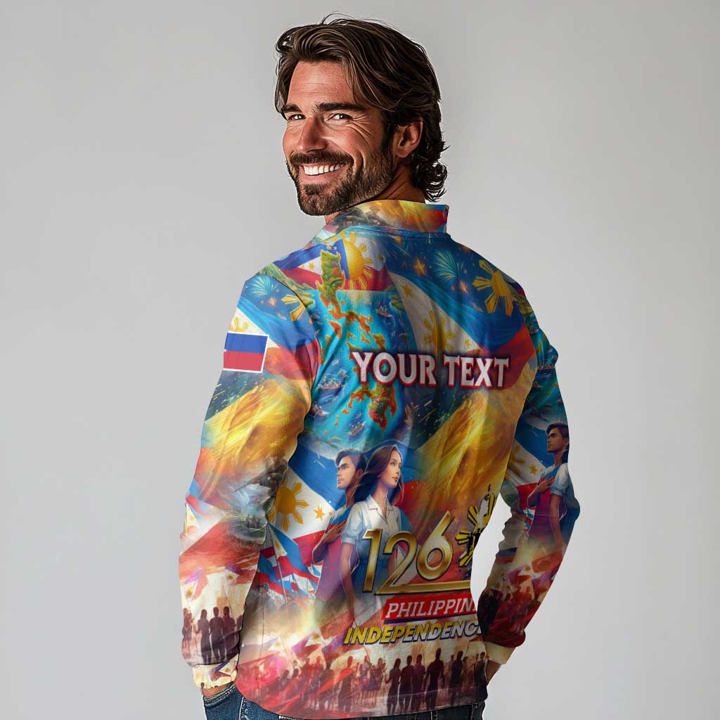 Custom The Philippines 126th Independence Anniversary Long Sleeve Polo Shirt Art Style - Polynesian Pride
