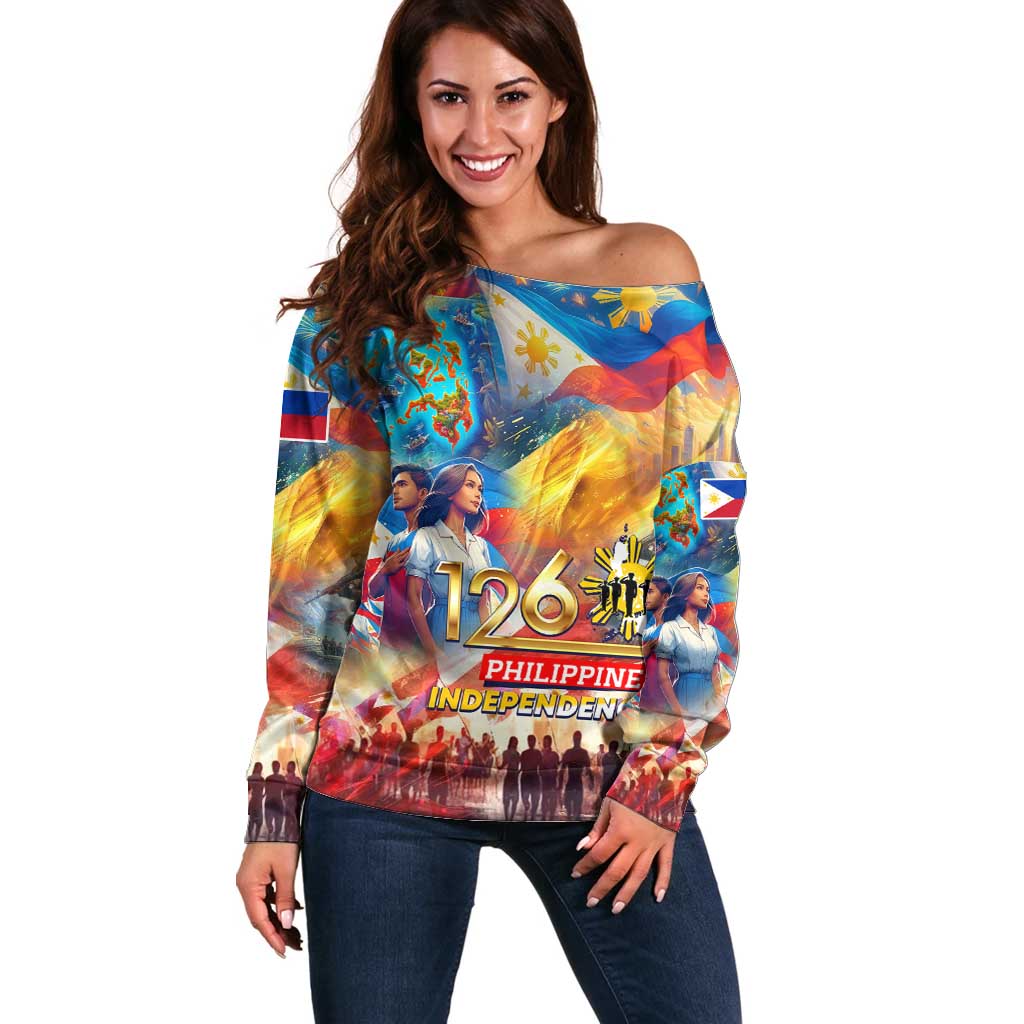 Custom The Philippines 126th Independence Anniversary Off Shoulder Sweater Art Style - Polynesian Pride
