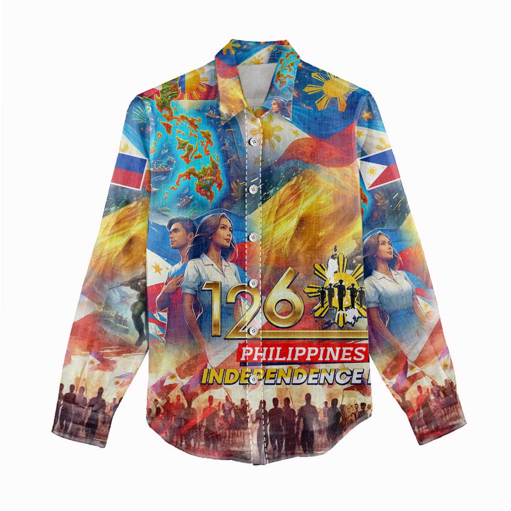 Custom The Philippines 126th Independence Anniversary Women Casual Shirt Art Style - Polynesian Pride