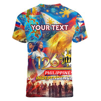 Custom The Philippines 126th Independence Anniversary Women V-Neck T-Shirt Art Style - Polynesian Pride