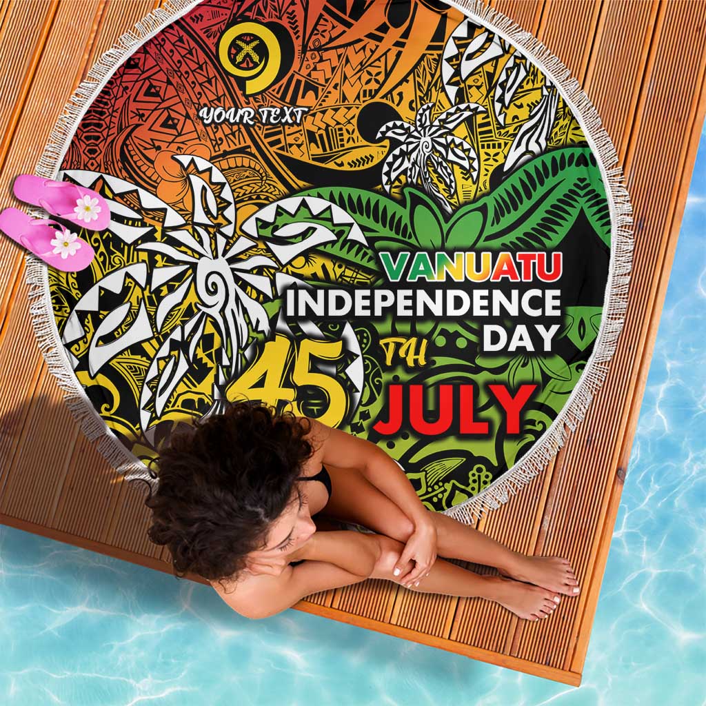 Personalized Vanuatu 45th Independence Anniversary Beach Blanket Melanesian Pattern Reggae DT02 - Polynesian Pride