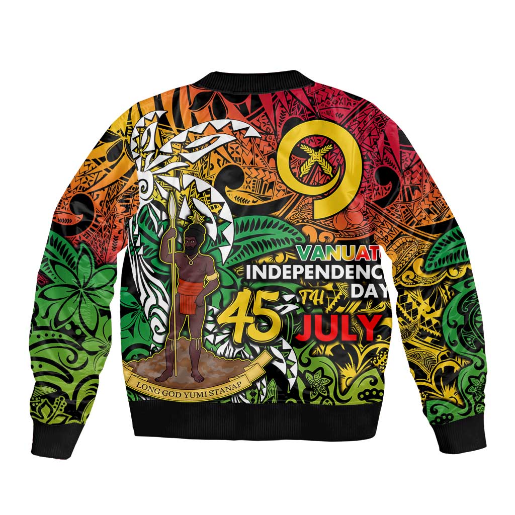 Personalized Vanuatu 45th Independence Anniversary Bomber Jacket Melanesian Pattern Reggae - Polynesian Pride