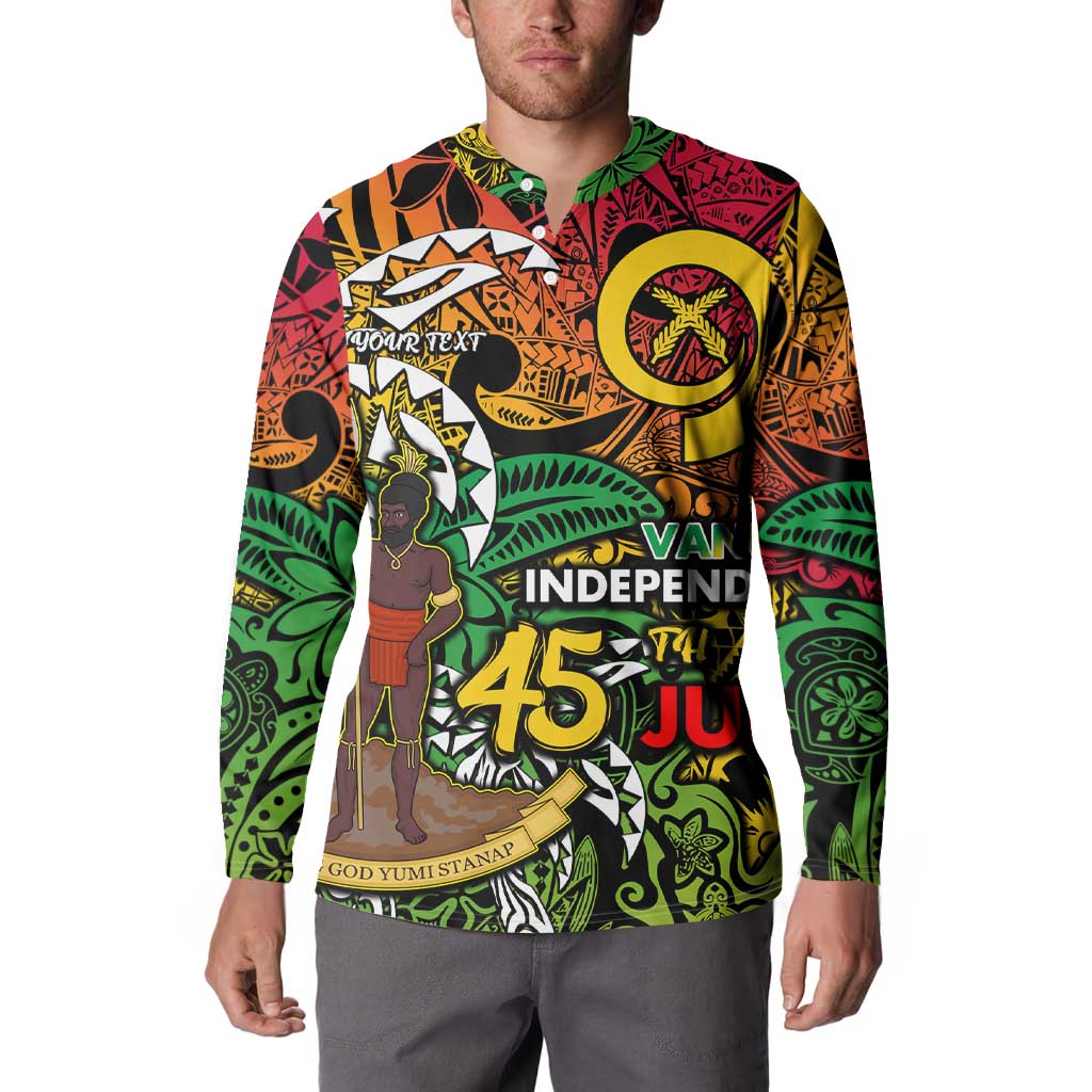 Personalized Vanuatu 45th Independence Anniversary Button Sweatshirt Melanesian Pattern Reggae DT02 - Polynesian Pride