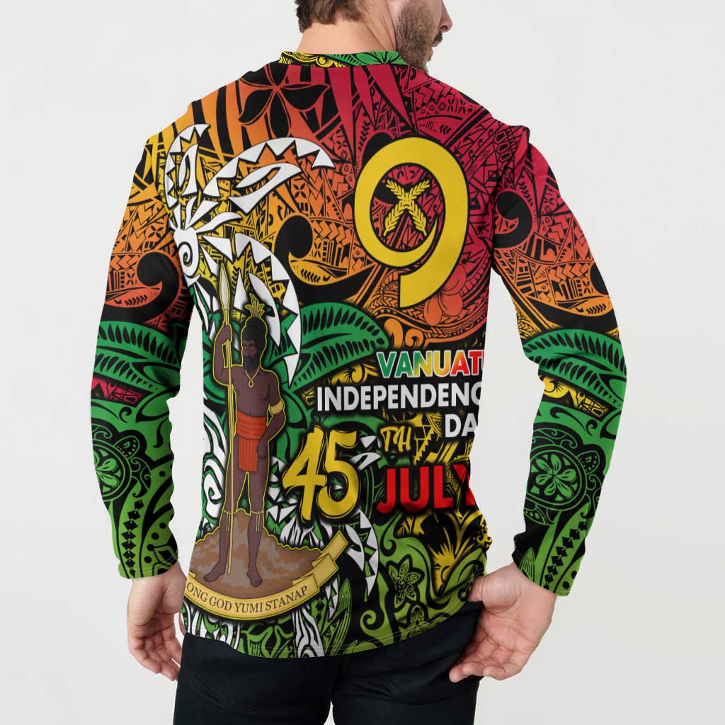 Personalized Vanuatu 45th Independence Anniversary Button Sweatshirt Melanesian Pattern Reggae DT02 - Polynesian Pride