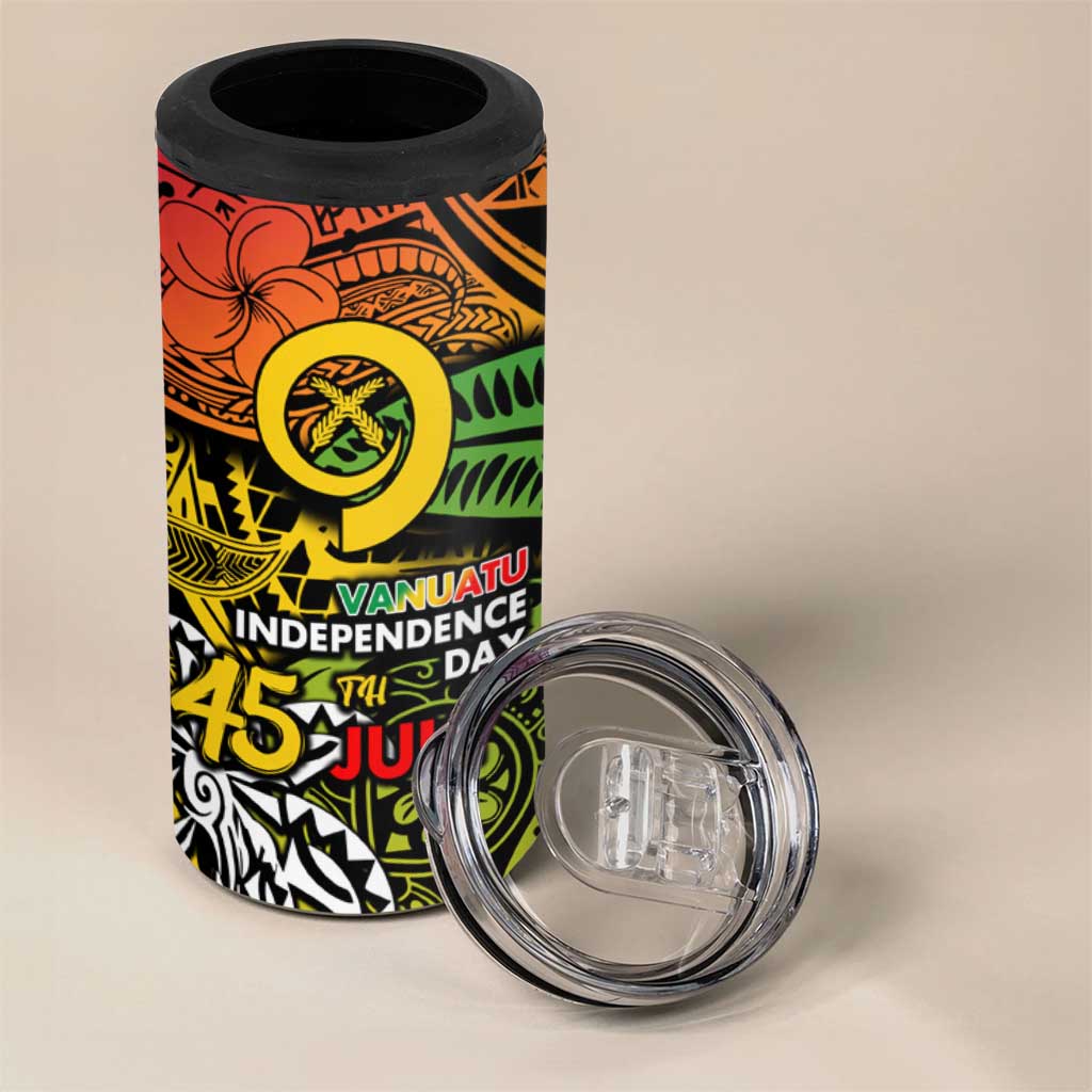 Vanuatu 45th Independence Anniversary 4 in 1 Can Cooler Tumbler Melanesian Pattern Reggae DT02 - Polynesian Pride