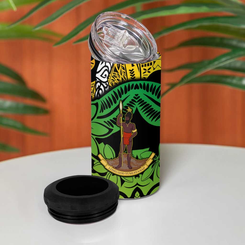 Vanuatu 45th Independence Anniversary 4 in 1 Can Cooler Tumbler Melanesian Pattern Reggae DT02 - Polynesian Pride