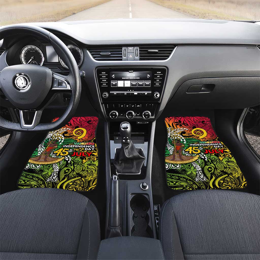 Personalized Vanuatu 45th Independence Anniversary Car Mats Melanesian Pattern Reggae DT02 Set 2pcs - Front Art - Polynesian Pride