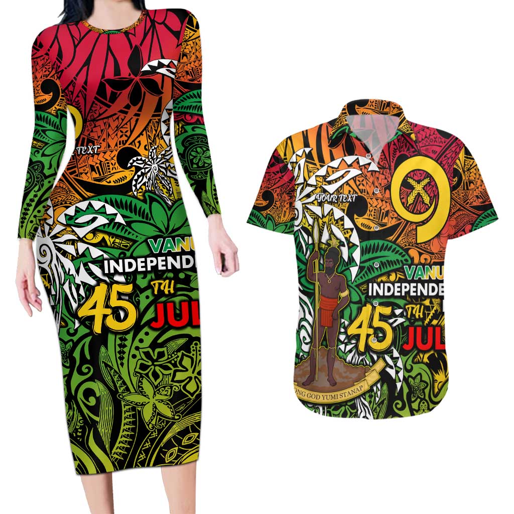 Personalized Vanuatu 45th Independence Anniversary Couples Matching Long Sleeve Bodycon Dress and Hawaiian Shirt Melanesian Pattern Reggae DT02 Art - Polynesian Pride