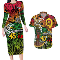 Personalized Vanuatu 45th Independence Anniversary Couples Matching Long Sleeve Bodycon Dress and Hawaiian Shirt Melanesian Pattern Reggae DT02 Art - Polynesian Pride