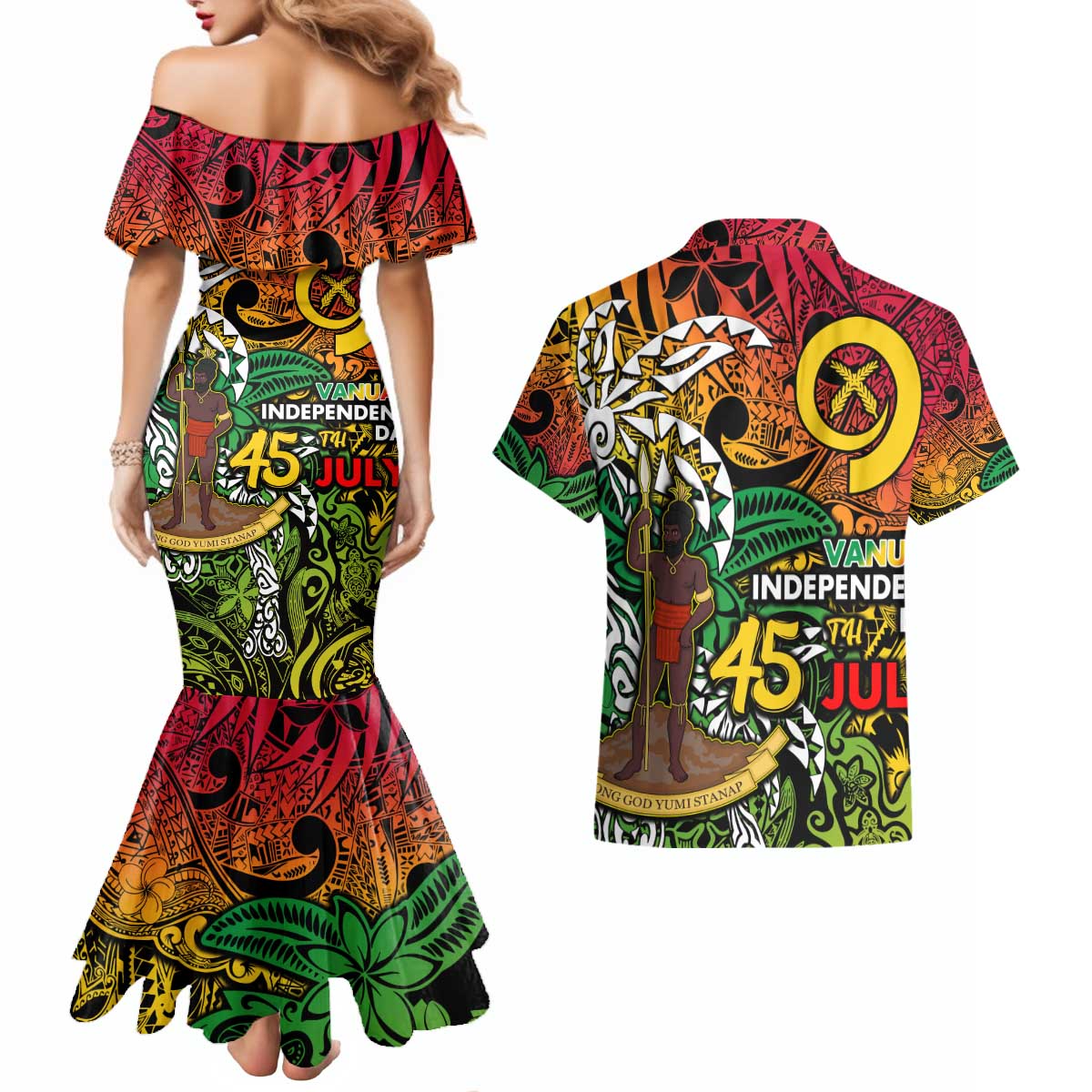 Personalized Vanuatu 45th Independence Anniversary Couples Matching Mermaid Dress and Hawaiian Shirt Melanesian Pattern Reggae DT02 - Polynesian Pride