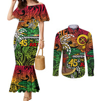 Personalized Vanuatu 45th Independence Anniversary Couples Matching Mermaid Dress and Long Sleeve Button Shirt Melanesian Pattern Reggae DT02 Art - Polynesian Pride