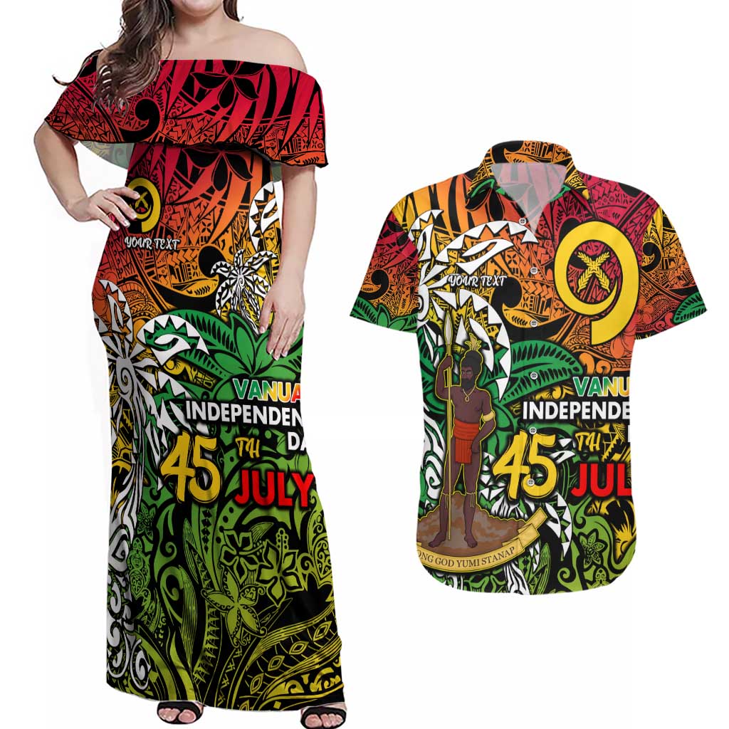 Personalized Vanuatu 45th Independence Anniversary Couples Matching Off Shoulder Maxi Dress and Hawaiian Shirt Melanesian Pattern Reggae DT02 Art - Polynesian Pride