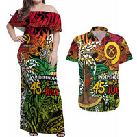 Personalized Vanuatu 45th Independence Anniversary Couples Matching Off Shoulder Maxi Dress and Hawaiian Shirt Melanesian Pattern Reggae DT02 Art - Polynesian Pride