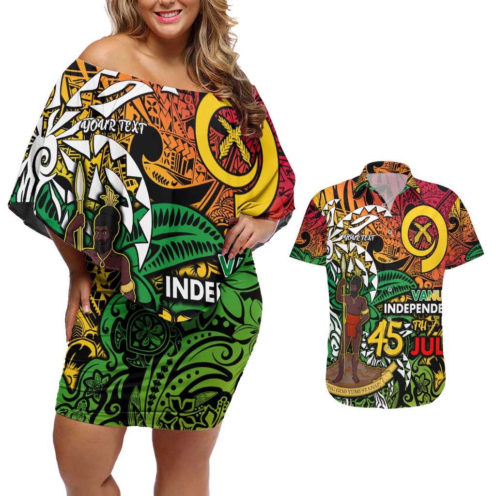 Personalized Vanuatu 45th Independence Anniversary Couples Matching Off Shoulder Short Dress and Hawaiian Shirt Melanesian Pattern Reggae DT02 Art - Polynesian Pride