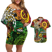 Personalized Vanuatu 45th Independence Anniversary Couples Matching Off Shoulder Short Dress and Hawaiian Shirt Melanesian Pattern Reggae DT02 Art - Polynesian Pride