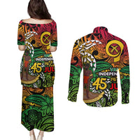 Personalized Vanuatu 45th Independence Anniversary Couples Matching Puletasi and Long Sleeve Button Shirt Melanesian Pattern Reggae DT02 - Polynesian Pride
