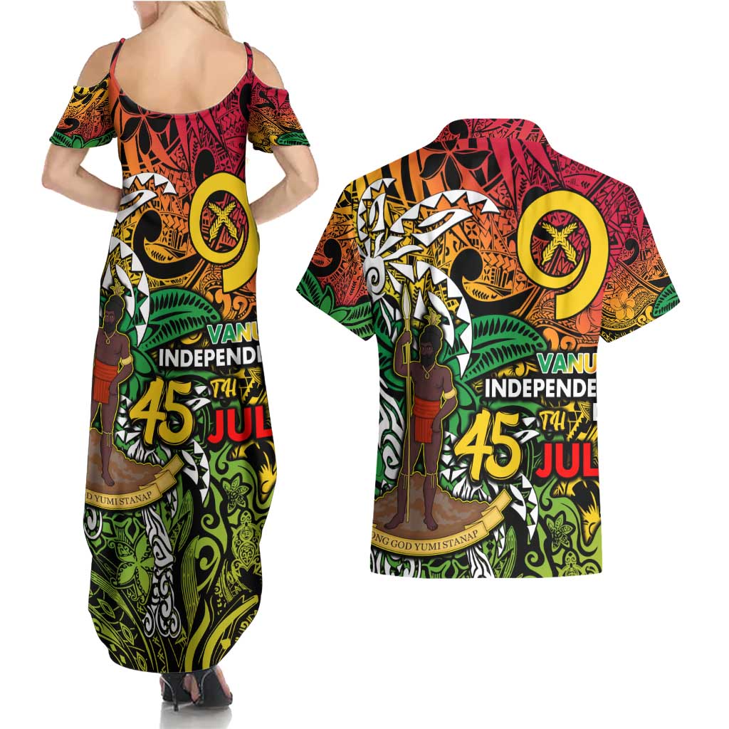 Personalized Vanuatu 45th Independence Anniversary Couples Matching Summer Maxi Dress and Hawaiian Shirt Melanesian Pattern Reggae DT02 - Polynesian Pride
