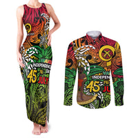 Personalized Vanuatu 45th Independence Anniversary Couples Matching Tank Maxi Dress and Long Sleeve Button Shirt Melanesian Pattern Reggae DT02 Art - Polynesian Pride
