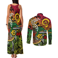 Personalized Vanuatu 45th Independence Anniversary Couples Matching Tank Maxi Dress and Long Sleeve Button Shirt Melanesian Pattern Reggae DT02 - Polynesian Pride