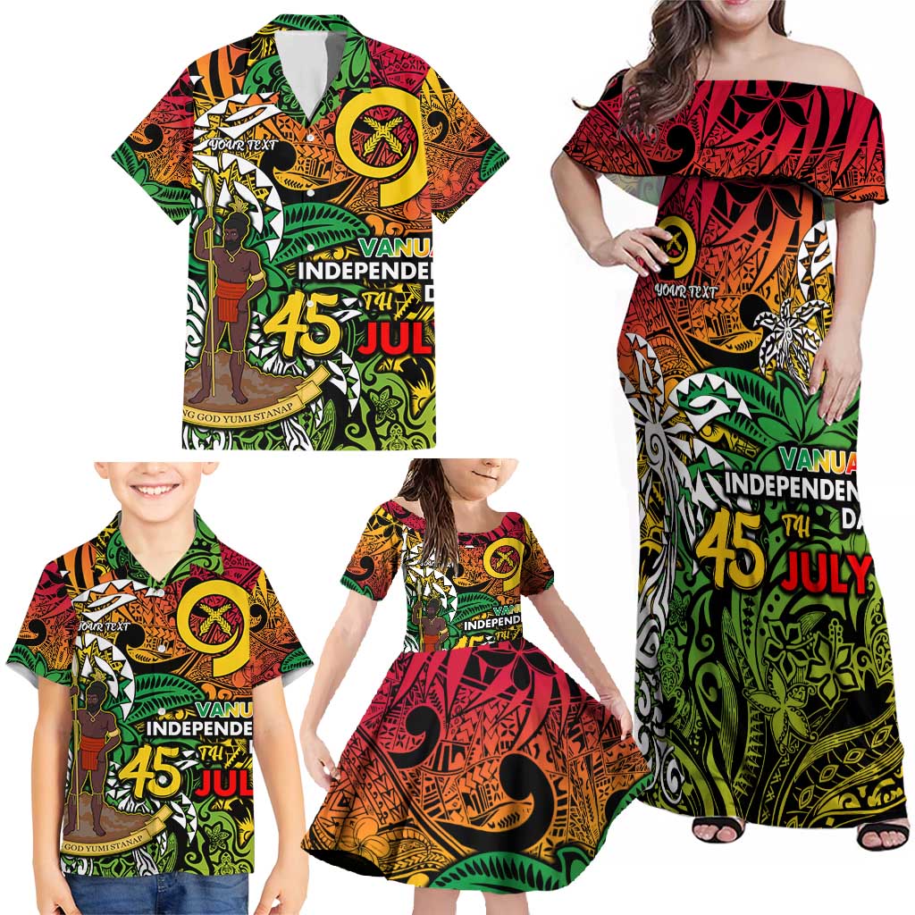 Personalized Vanuatu 45th Independence Anniversary Family Matching Off Shoulder Maxi Dress and Hawaiian Shirt Melanesian Pattern Reggae DT02 - Polynesian Pride