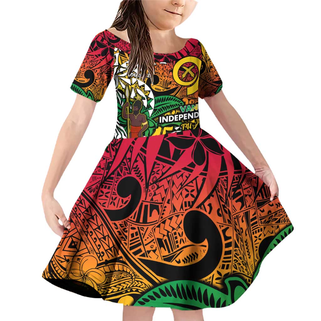 Personalized Vanuatu 45th Independence Anniversary Family Matching Off Shoulder Short Dress and Hawaiian Shirt Melanesian Pattern Reggae DT02 Daughter's Dress Art - Polynesian Pride