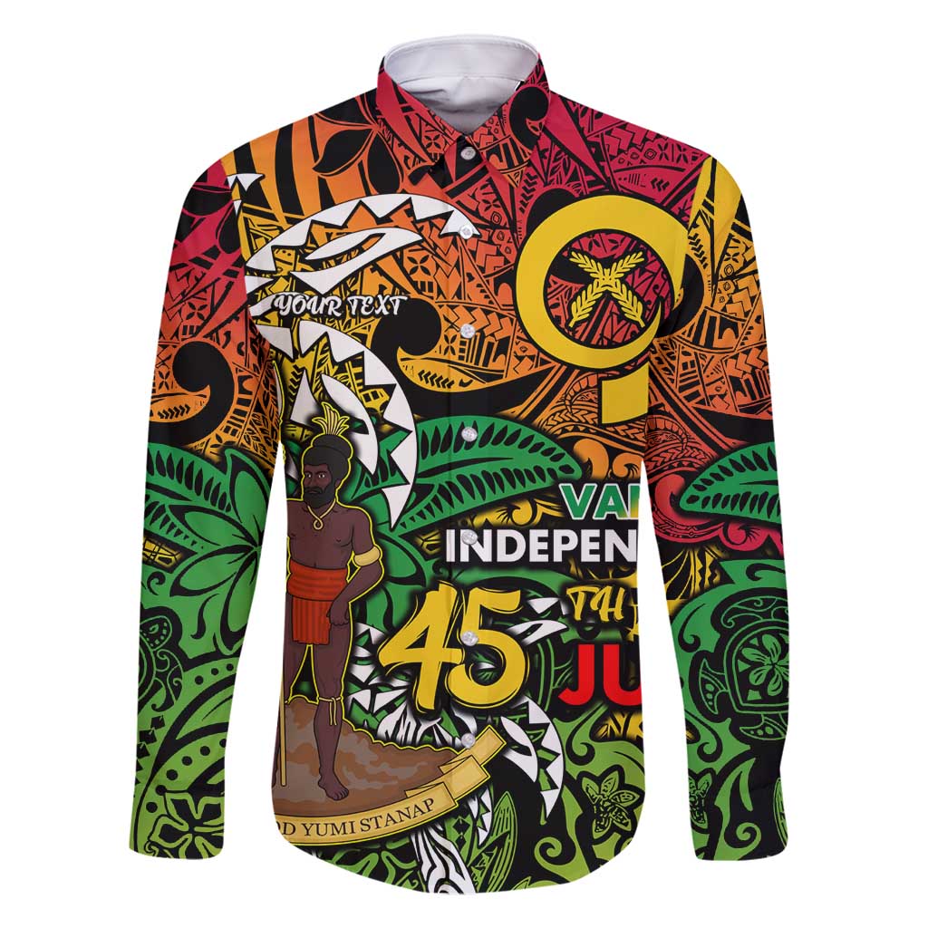 Personalized Vanuatu 45th Independence Anniversary Family Matching Off Shoulder Short Dress and Hawaiian Shirt Melanesian Pattern Reggae DT02 Dad's Shirt - Long Sleeve Art - Polynesian Pride