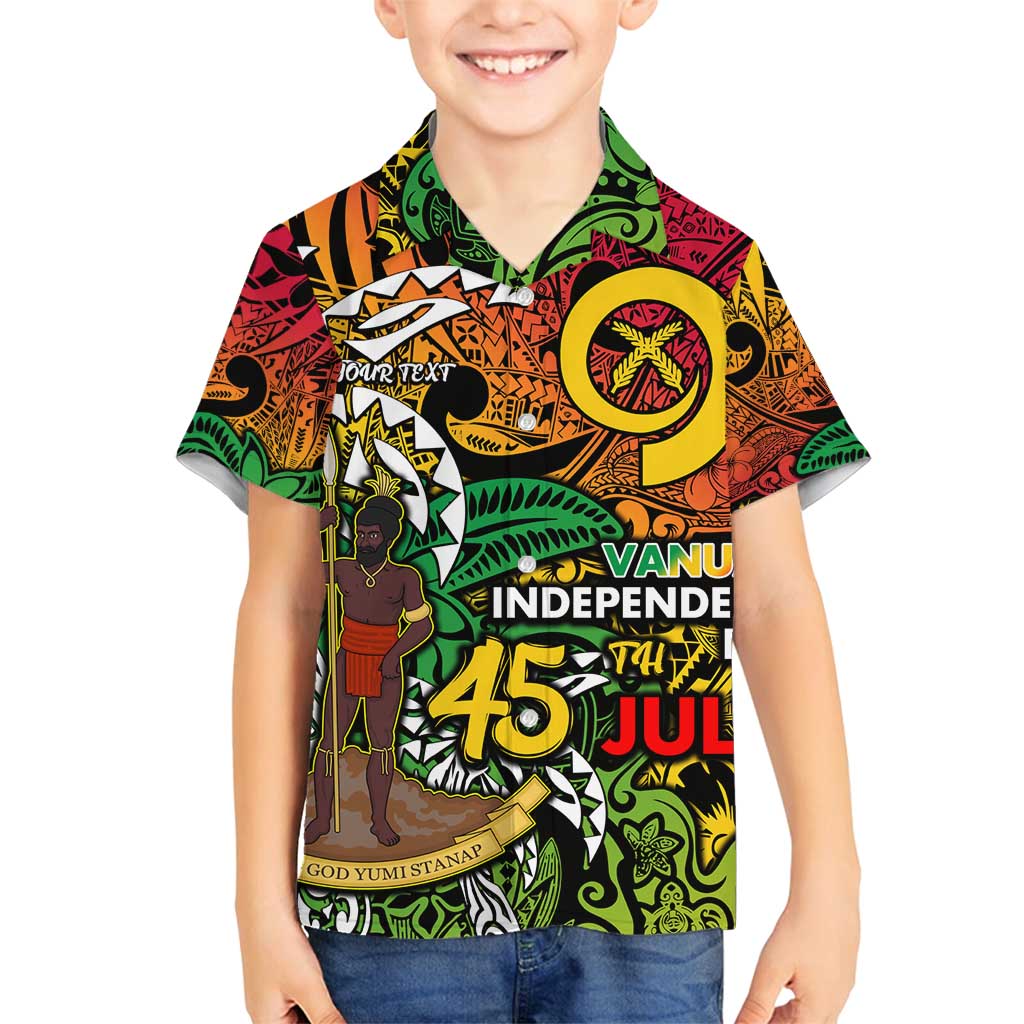 Personalized Vanuatu 45th Independence Anniversary Family Matching Off Shoulder Short Dress and Hawaiian Shirt Melanesian Pattern Reggae DT02 Son's Shirt Art - Polynesian Pride