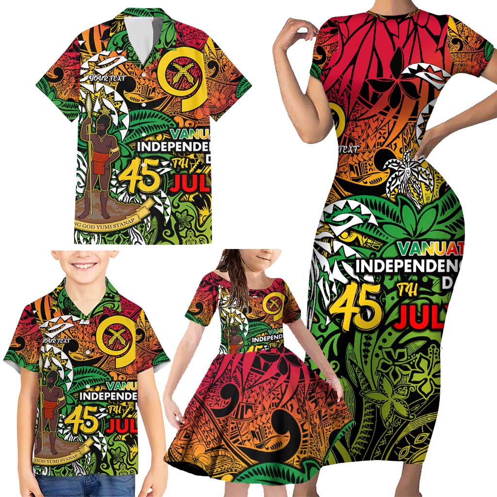 Personalized Vanuatu 45th Independence Anniversary Family Matching Short Sleeve Bodycon Dress and Hawaiian Shirt Melanesian Pattern Reggae DT02 - Polynesian Pride