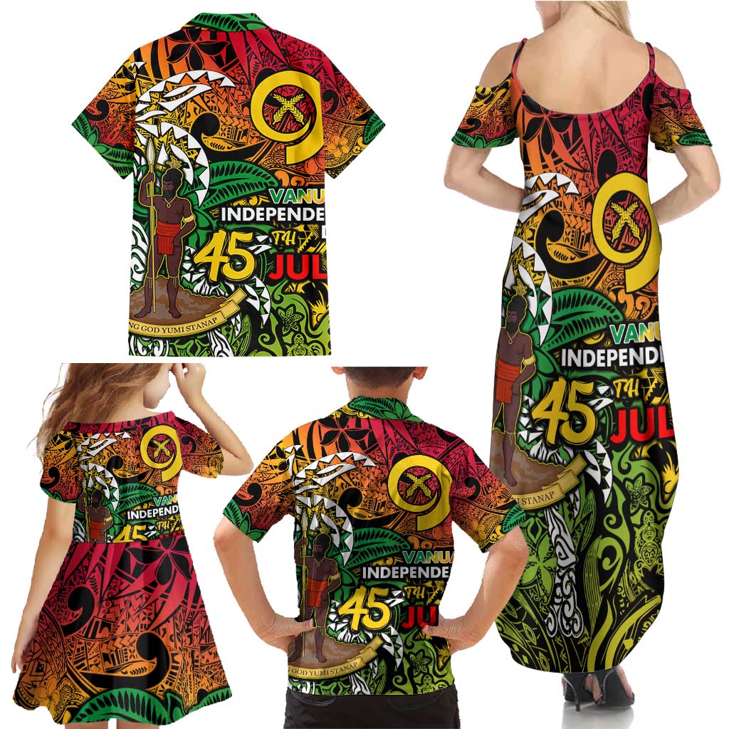 Personalized Vanuatu 45th Independence Anniversary Family Matching Summer Maxi Dress and Hawaiian Shirt Melanesian Pattern Reggae DT02 - Polynesian Pride