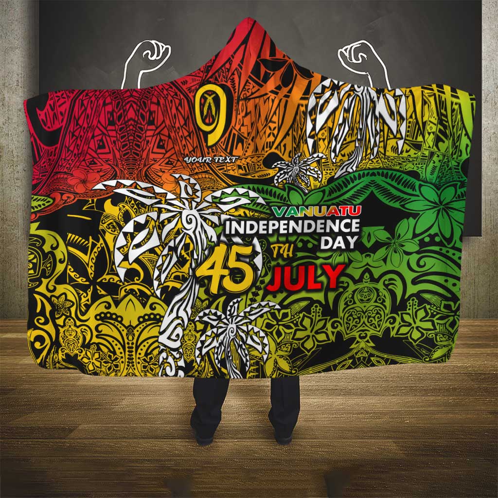 Personalized Vanuatu 45th Independence Anniversary Hooded Blanket Melanesian Pattern Reggae - Polynesian Pride