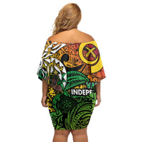 Personalized Vanuatu 45th Independence Anniversary Off Shoulder Short Dress Melanesian Pattern Reggae - Polynesian Pride