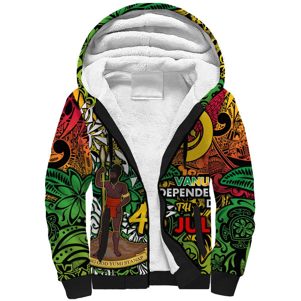 Personalized Vanuatu 45th Independence Anniversary Sherpa Hoodie Melanesian Pattern Reggae DT02 Unisex Art - Polynesian Pride