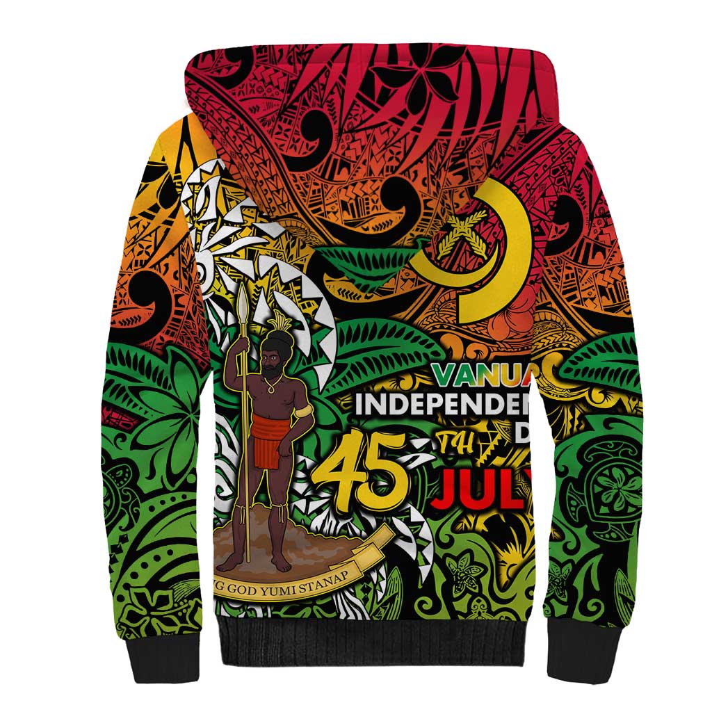 Personalized Vanuatu 45th Independence Anniversary Sherpa Hoodie Melanesian Pattern Reggae DT02 - Polynesian Pride